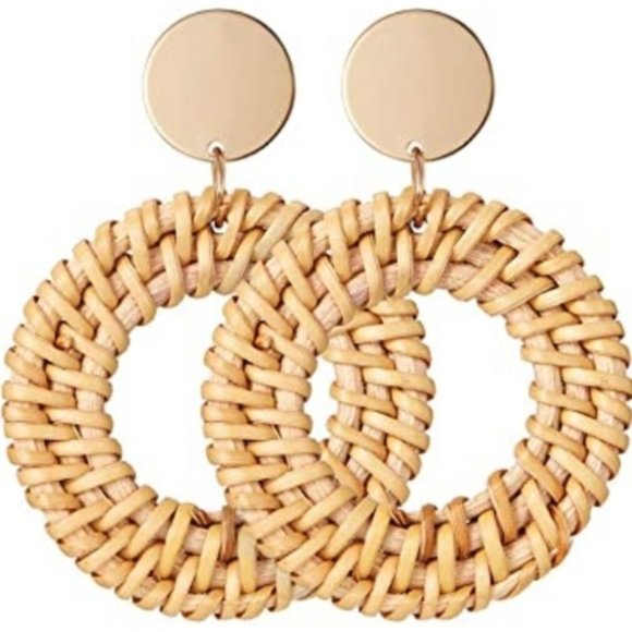 Betsey Johnson Rattan Wicker Straw Dangle Earring - Picture 7 of 9